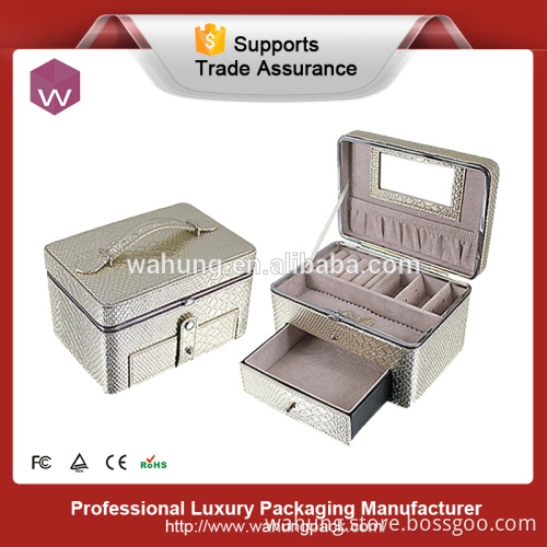 Fashion leather wholesale mirrored jewelry box with drawer (WH-3147)